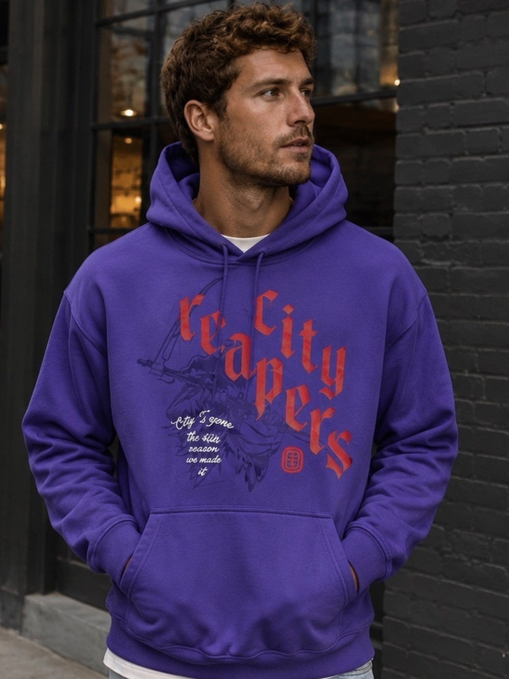 Overtime Men’s Purple “City Reapers” Hoodie, Size Medium